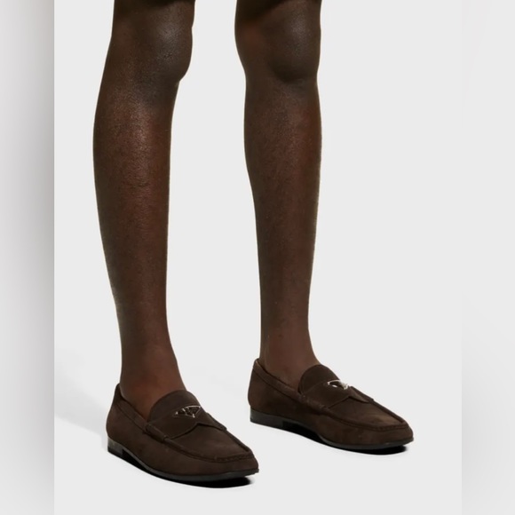 PRADA Men's Mocassini Triangle Logo Suede Loafers - Picture 6 of 6